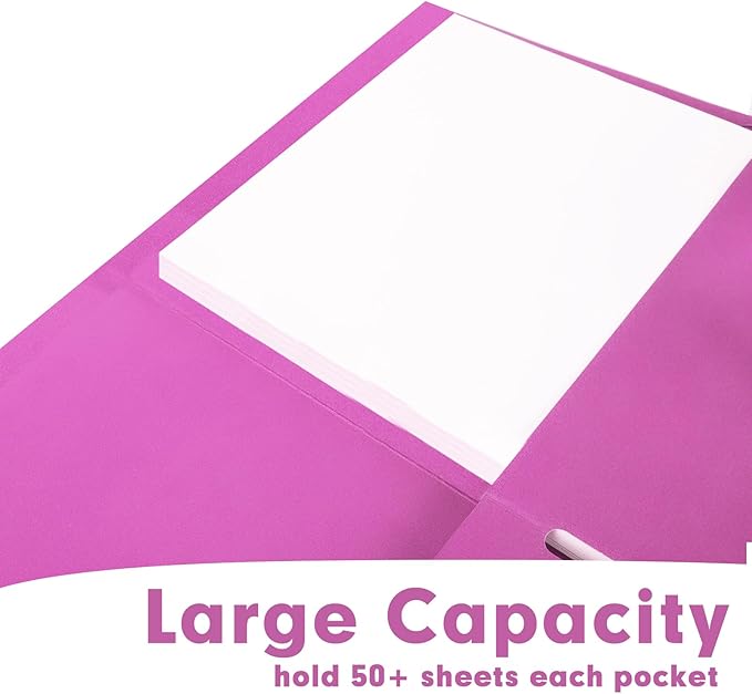 Two Pocket Folders, RAZCC 50 Pack 2 Pocket Folders Fit Letter Size Paper, Paper Folders with Pockets for School Office Business Home (Rose Purple)