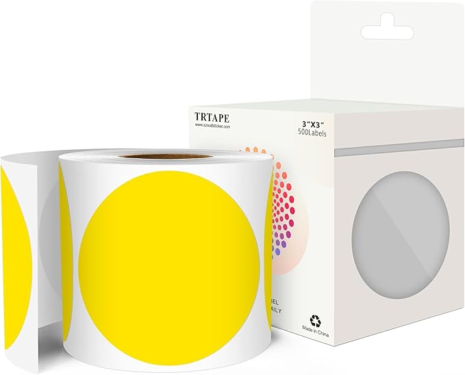3 Inch Round Color Coding Labels (500 per Roll) - Colored Dot Stickers Round Labels for Inventory, Warehouse, Office Organizing - Yellow Circle Stickers