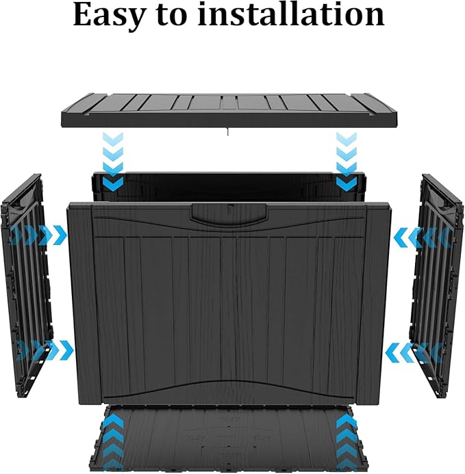 Yardgrace 50 Gallon Plus Outdoor Storage Box, Waterproof Resin Deck Box for Patio, Pool, and Garden, Lockable Bin for Cushions, Tools, and Accessories, UV-Resistant, Black