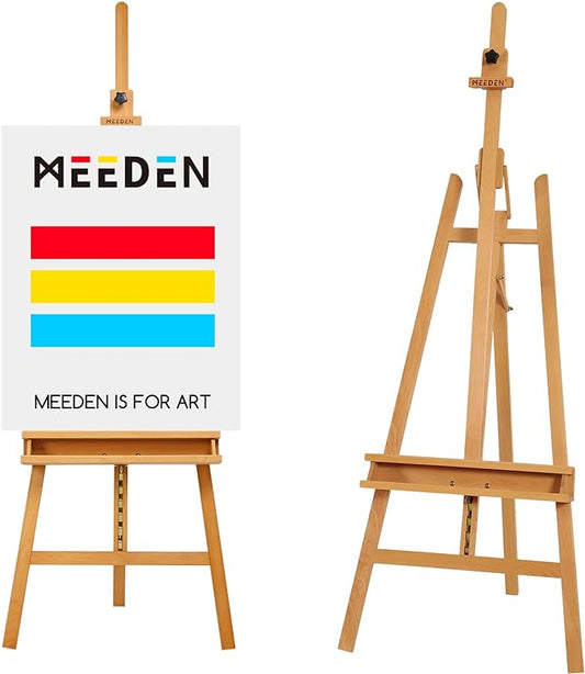 MEEDEN Large Painters Easel Adjustable Solid Beech Wood Artist Easel, Studio Easel for Adults with Brush Holder, Holds Canvas up to 48"