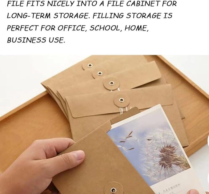 10pcs A4 Kraft Paper Envelopes Portfolio Foolscap File Folders Document Folder with String Fastener Closure Wallet Pockets File Bags Storage Pouch Paperwork Organizer Bag for Office School Home