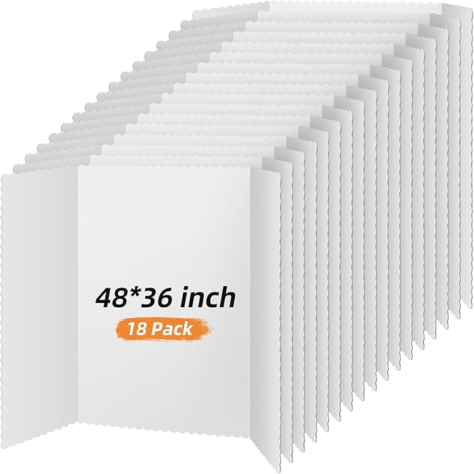 Ctosree 18 Pcs 48 * 36inch Tri Fold Poster Board Bulk, Science Fair Project Display Paperboard, Single Wall, Lightweight Presentation Board (White)