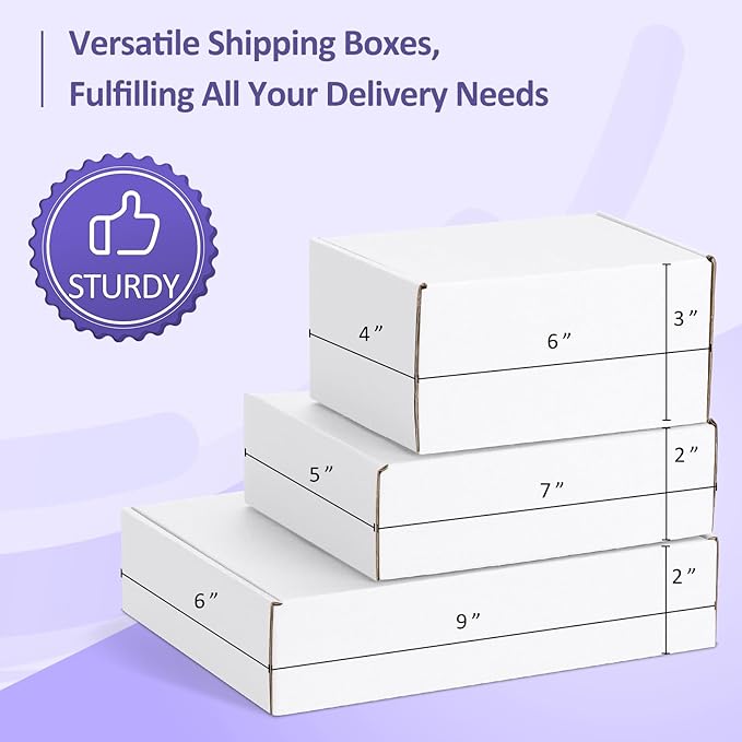 Eupako 30 Pack Small Shipping Boxes Assorted Sizes, 6x4x3, 7x5x2, 9x6x2-10 PCS Each Small Boxes, White Corrugated Box Mailers, Cardboard Boxes for Packaging Small Business, Mailing