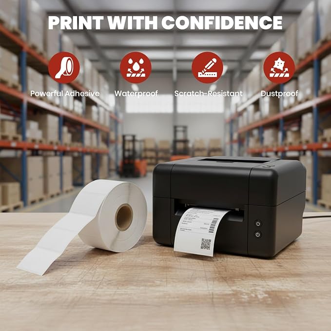 1 1/2" × 1" Direct Thermal Printer Labels, 10 Rolls, 13,000 Matte White Thermal Barcode Labels with Strong Adhesive, Compatible with Zebra & Eltron Printers (No Ink or Toner Needed)