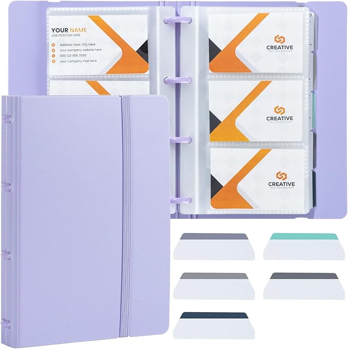deli Business Card Holder, 180 Cards Book Portable Business Card Organizer for Men & Women, Professional Credit Cards Binder, Purple