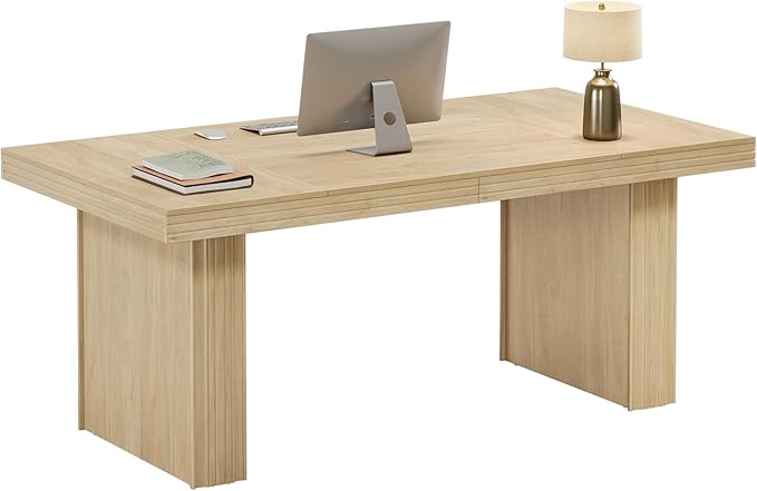 Tribesigns 63" Executive Desk, Modern Executive Office Desk with Thickened Desktop and Heavy-Duty Legs, Wood Writing Workstation Study Table Conference Table for Office, Natural