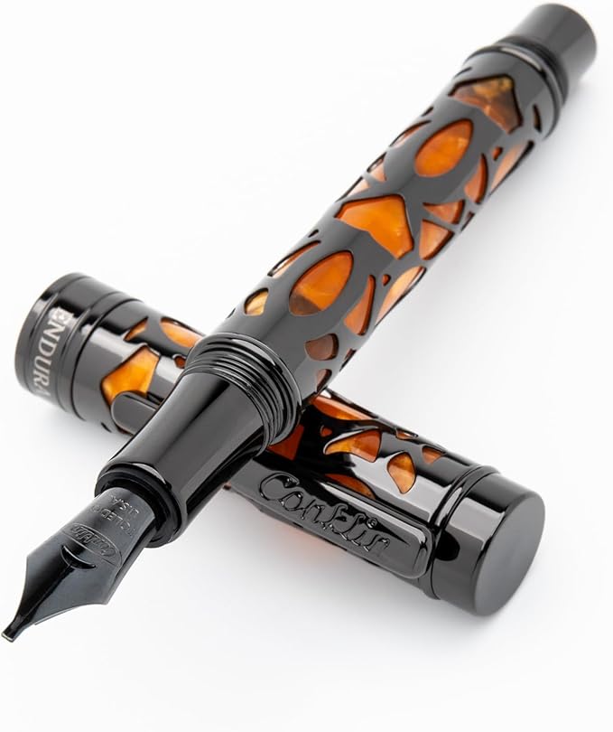 Conklin Endura Deco Crest Fountain Pen in Orange with Rose Gold Accents – Medium Nib, Refillable Luxury Writing Instrument