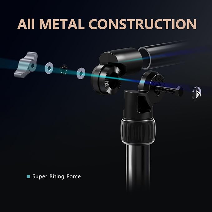 【All Metal】RAUBAY Desktop Magic Arm, Overhead Camera Desk Mount, Table Light Stand with 1/4“ Ball Head, 3/8" & 5/8" Adapter, C Clamp, Retractable Boom Arm for DSLR, Webcam, Microphone, Projector DMA01