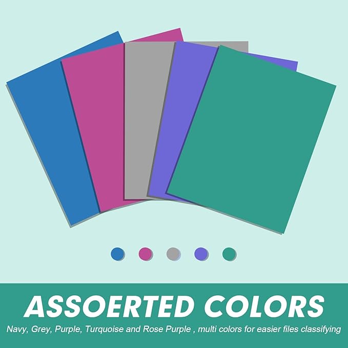 Two Pocket Folders, RAZCC 50 Pack 2 Pocket Folders Fit Letter Size Paper, Paper Folders with Pockets for School Office Business Home (Assorted 5 Colors)