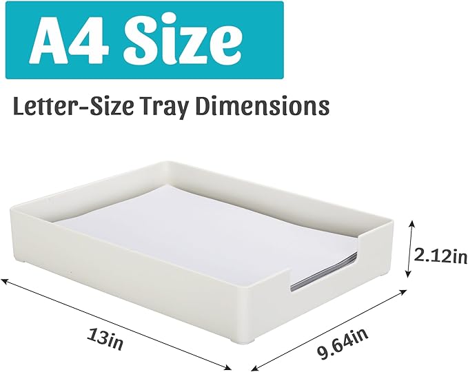 AZFUNN Letter-Size Tray Desk Letter Tray Paper Tray, Sturdy Heavy-Duty Plastic Printer Paper Tray, Single-Tier Stackable File Storage Organizer for Office Home (2, White)