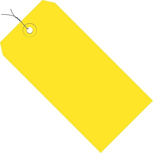Aviditi Wired Shipping Tags, 4 3/4" x 2 3/8", 13 Pt, Yellow, with Reinforced Eyelet, to Identify Or Address Items That Cannot be Labeled and to Color Code Shipments, Case of 1000