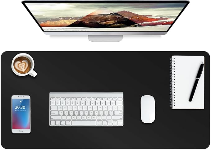 ‎Boutilon Leather Desk Pad Protector,Non-Slip Mouse Pad,Laptop Desk Pad,Office Mouse Mat,Waterproof Leather Desk Blotter,Desk Writing Pad for Office and Home,Laptop Blotter (S-Black,24"x 14")