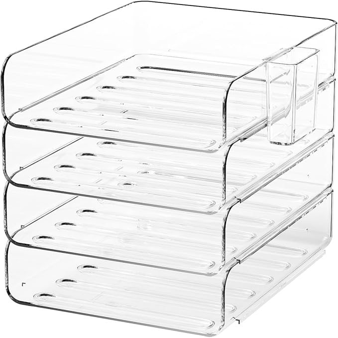 FANXIYQ 4-Tier Acrylic Paper Tray Organizer with Pen Holder | Clear Stackable Desk Organizer for Documents, Letters, A4 Paper | Modern Office/Classroom/Home Organization