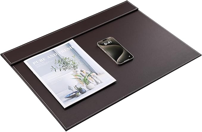 KINGFOM Ultra-Smooth PU Leather Desk Pad & Mat Office Desk Drawing & Writing Board A3/ A4 File Paper Clip Table Protector Mat on Top Large 24''x18'' (Brown)