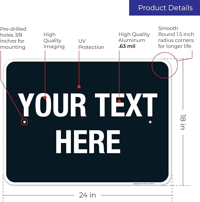 Personalized Custom Black Background Customize for Office, Business, Airbnb, Workplace, Home, Delivery Sign, 18x24 Inches, Rust Free .063 Aluminum, Fade Resistant, Made in USA by Sigo Signs