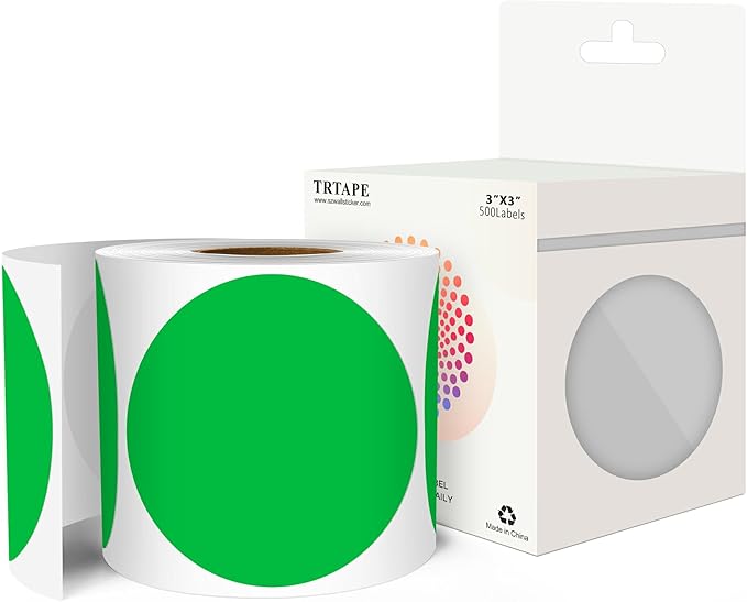 3 Inch Round Color Coding Labels (500 per Roll) - Colored Dot Stickers Round Labels for Inventory, Warehouse, Office Organizing - Green Circle Stickers
