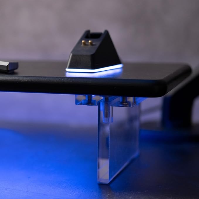 ROCDEER Bamboo Monitor Stand Riser with RGB Lights,31.5 Inches Desktop Shelf with Acrylic Legs Supports for Desk, PC Computer Monitor, Laptops, Printer, Speakers (Black)