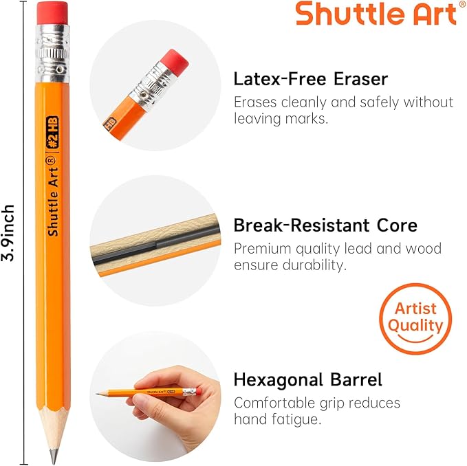 Shuttle Art 200 Pack Golf Pencils With Erasers, #2 HB Pencils Bulk, 3.5” Mini Pencil, Pre-Sharpened Small Pencil for Kids Teachers Classroom Games, Back to School Supplies
