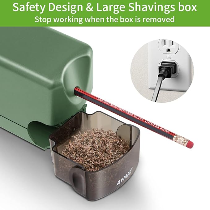 AFMAT Electric Pencil Sharpener for Classroom, Heavy Duty Colored Pencil Sharpener for 6.5-8mm Pencils, Plug in Pencil Sharpeners w/Upgraded Helical Blade (10000 Sharpenings), UL Listed, PS105