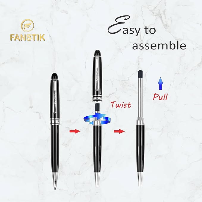 FANSTIK Customized BallPoint pen with name (MADE IN USA), stainless steel, black and silver, luxury engraved pen personalized for men and for women. (BallPoint Black-Silver)