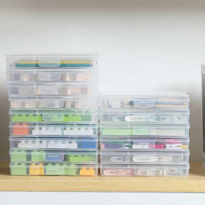 novelinks 12 Pack 5"x7" Clear Photo Storage Boxes – Plastic Picture Organizer Cases with Lids – Photo Keeper Containers for 5x7 Prints, Cards, and Craft Supplies