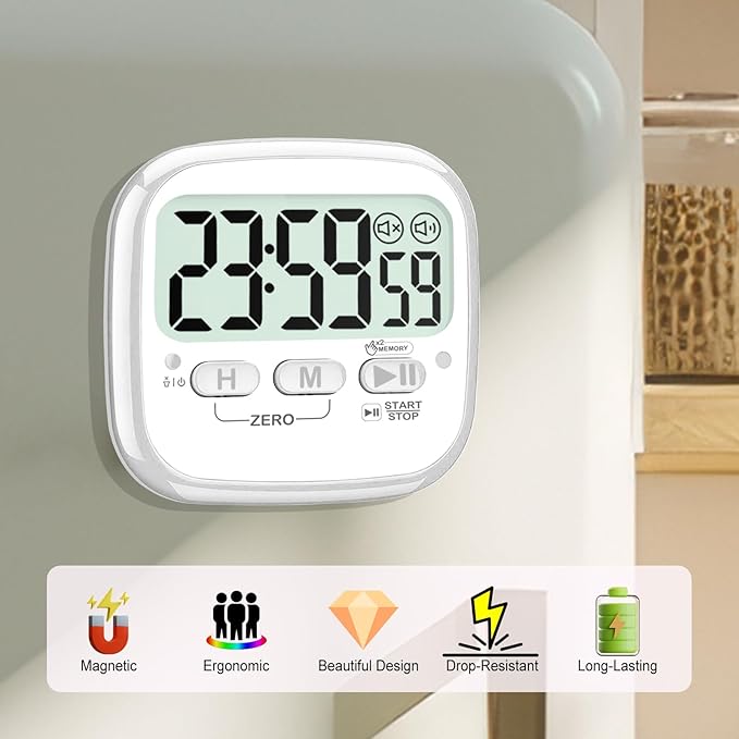 AyayaBoss 2-Pack Magnetic Kitchen Timers for Cooking, Digital Stop Watch Countdown Timer for Kids, Teachers, Classroom, Office, Exercise - Battery Included