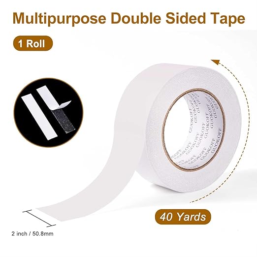 GUOKOFF Double Sided Tape 2 Inch x 40 Yards, Strong Adhesive Double Sided Sticky Tape, Two Sided Tapes, Multipurpose Tape for Arts, DIY, Crafts, Scrapbooking