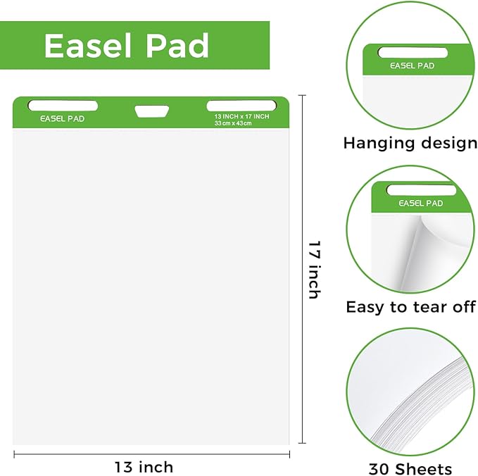 DINGIXOC Mini Easel Pads 13 x 17 Inch, 4 Pack Non-Stick Flip Chart Paper for Teacher, Training, Presentations or Brainstorming, 30 Sheets/Pad, Fits Most Easel Stands (White)