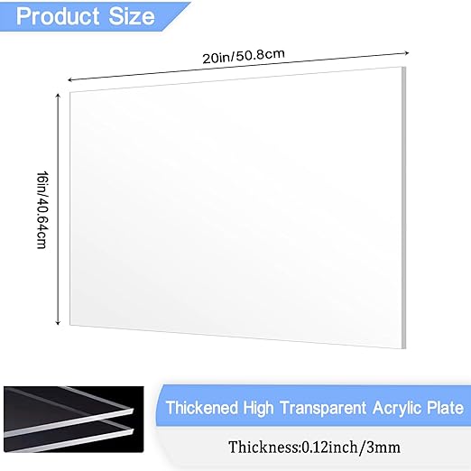 4 Pack 16x20 Inch Acrylic Sheet 1/8" Thick, Cast Acrylic Sheet, Clear Plexiglass Sheets, for Craft Projects, Display Cases, Signs, Photo Frame