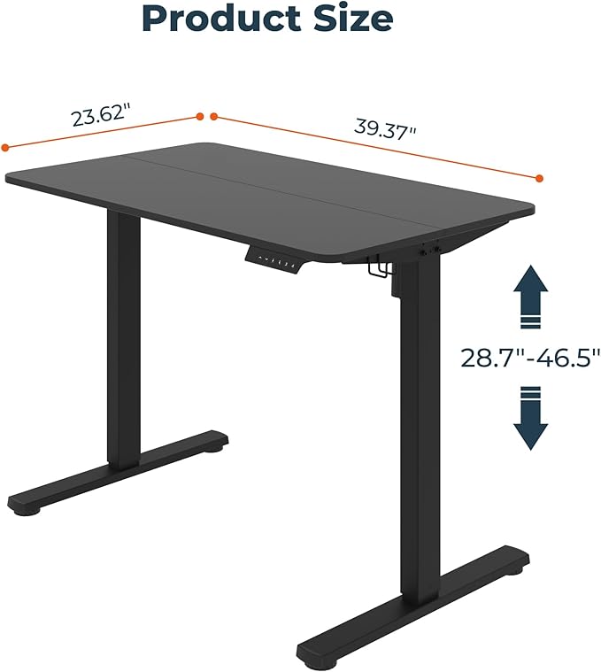 FitStand Adjustable Stand Up Desk Standing Desk, 40x24 Inches Home Office Desks with Memory Preset Computer Workstation, Splice Black Top + Black Frame