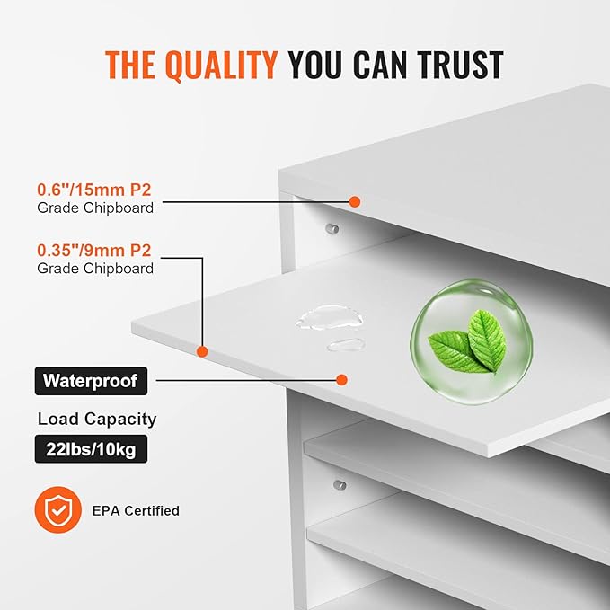 VEVOR Literature Organizers, 5 Compartments Office Mailbox with Adjustable Shelves, Wood Literature Sorter 13.9x12x13 inches for Office, Home, Classroom, Mailrooms Organization, EPA Certified, White