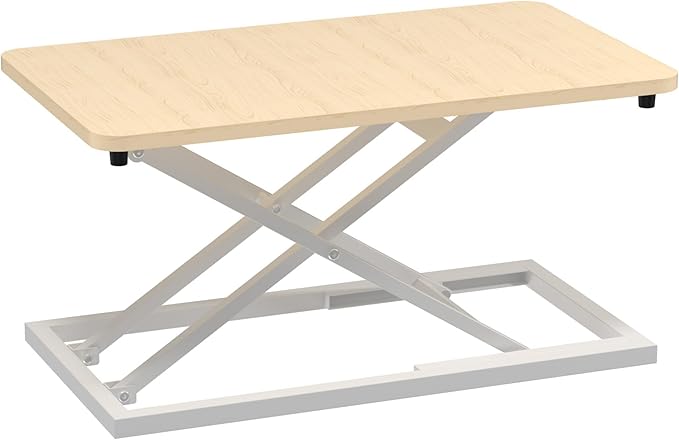 Decoholic Light Wood Small Single 24 inch Scissors Lift Keyboard and Mouse Riser ,Height Adjustable Standing Desk Converter,for Ergonomic Sit Stand Workstations (24 inch NW)
