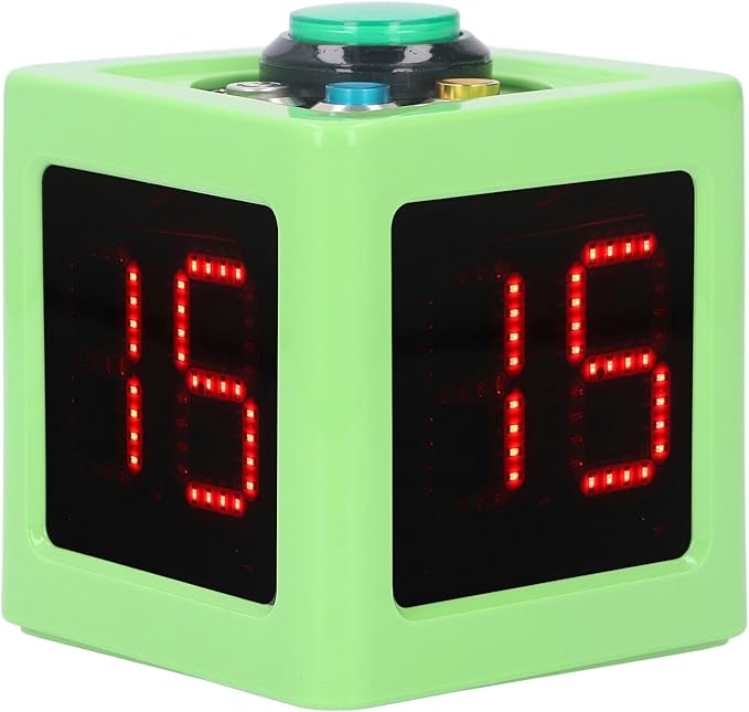 Green Rechargeable Cube Timer 1.4 Inch 4 Sided LED Digital Countdown Clock Stopwatch US Plug 100-240V for Recreational Games Study Meeting