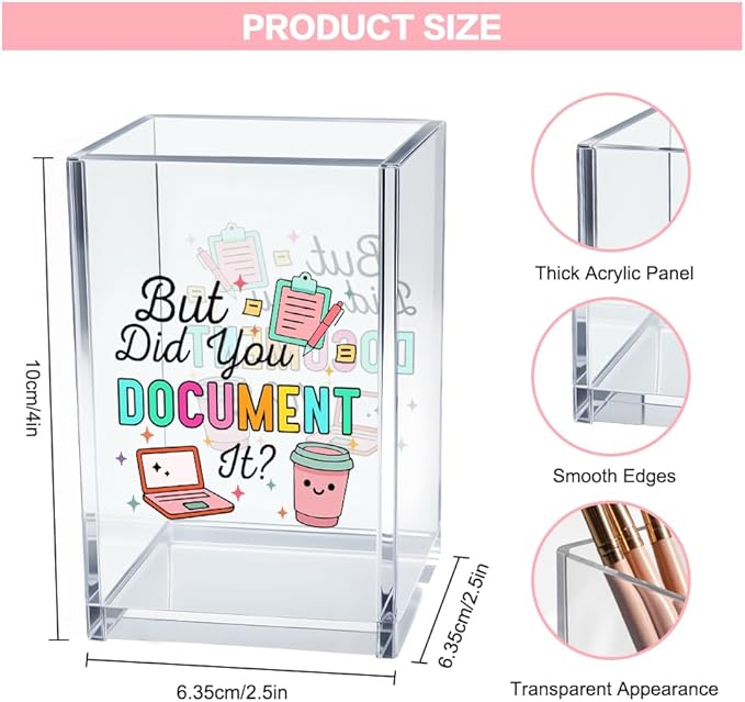 Vgrti But Did You Document It Acrylic Cosmetic Pencil Pen Holder Cup, Funny Office Decor Office Desk Organizer Accessories, Funny Sarcastic Work Gifts for Women Girl Boss Coworker Sister HR Students