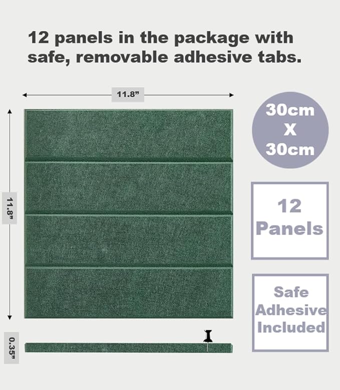 DECORITA Felt Bulletin Board Tiles | Modern Cork Board Alternative | Large Cork Boards for Walls | Aesthetic Felt Wall Panels for Office & Home Decor | Pinboard & Photo Board (12-Pack) | Aurora Green