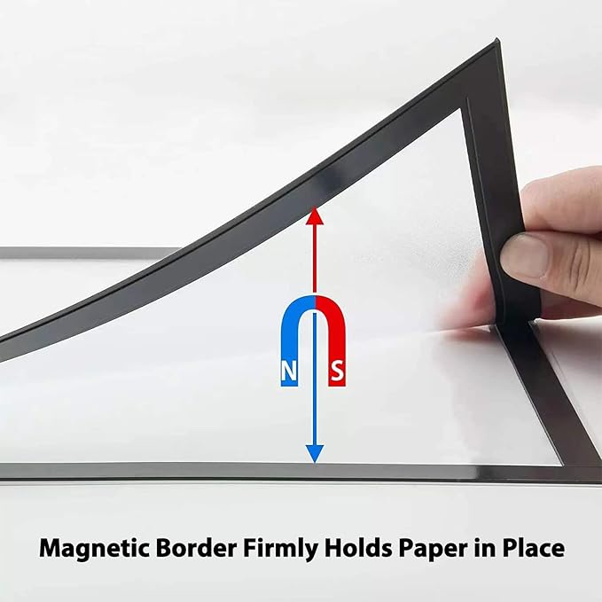 JIUYE 8.5x11 Magnetic Sign Holder Wall Mount,Self-Adhesive Plastic Display Frames,Clear PVC Sign Holder with Magnet Strip Border for Window/Door/Fridge/Document Notice Paper(12Pcs,Black)