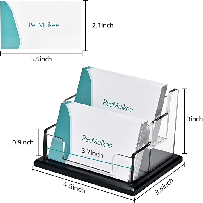 PecMuikee Business Card Holder for Desk，Acrylic Business Card Display Stand,Multiple Business Card Holders for Office, Exhibition, Home, Restaurant 2 Slot 1pcs Tier
