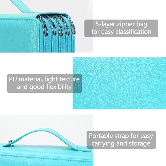 Vomgomfom Colored Pencil Case - 252 Slot Deluxe PU Leather Large Capacity Pencil Organizer with Zipper Closure for Watercolor Pens, Markers (Green)