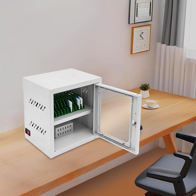 QUEWATSA Cell Phone Charging Station, 12-Device Rechargeable Mobile Phones Charging Cabinet, Locking and Charging Phone Storage Box, Mobile Charging Cart, Lockable Device Charging Locker