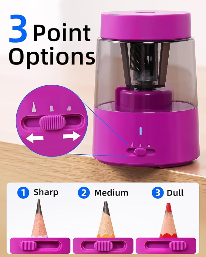 ZMOL Electric Rechargeable Pencil Sharpener, Automatic Pencil Sharpeners Kids, Battery Pencil Sharpeners for Colored Pencils, Auto Stop, Suitable for No.2(6-8mm), School/Home Pink