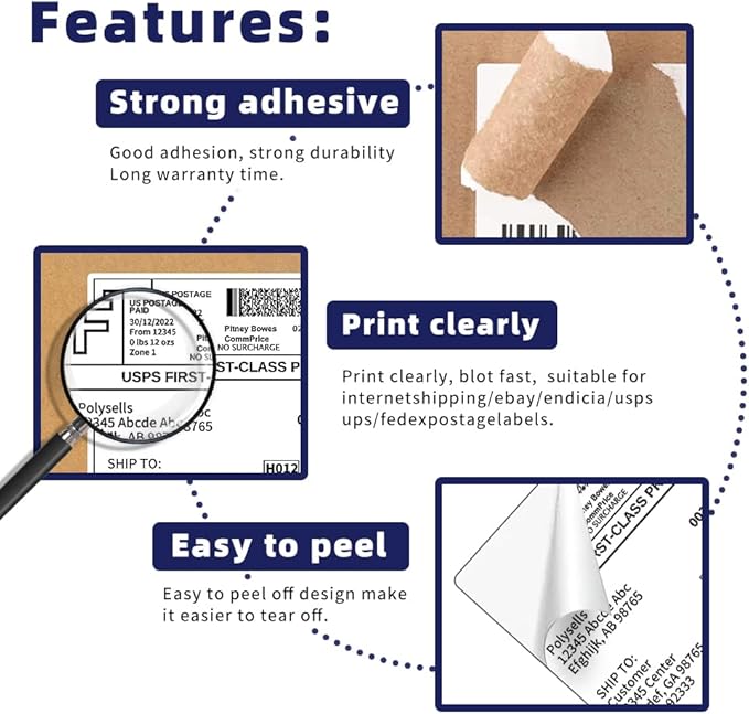 POLYSELLS Shipping Labels with Self Adhesive for Laser & Inkjet Printers, 4 Printing Labels Per Sheet, White 3.5 x 5 Inches - 100 Sheets (400 Shipping Label Paper)
