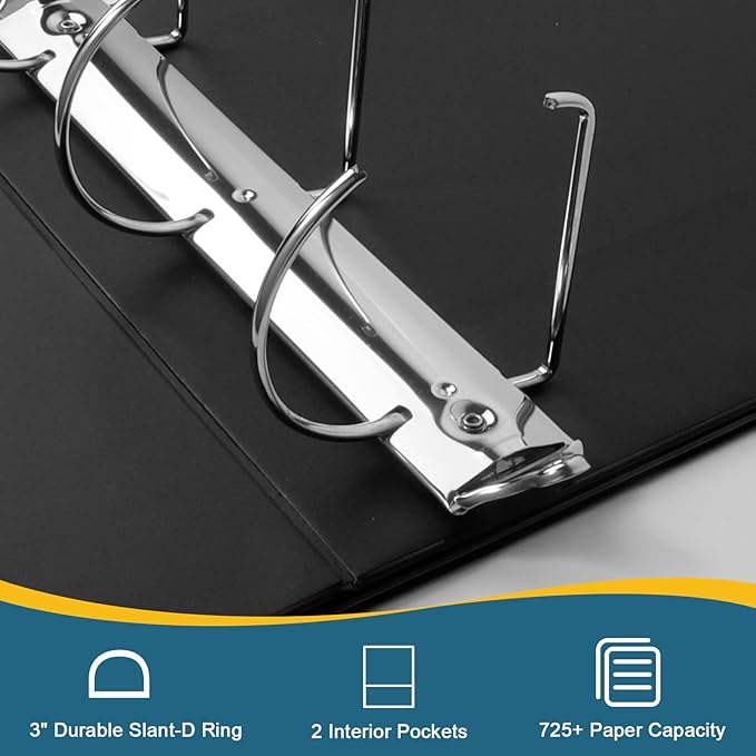 CIXILDTS 3" 3 Ring Binder, Standard 3-Inch Slant-D Ring Binder Fit Letter Size Paper, Presentation View Binders, 6 Packs, Black