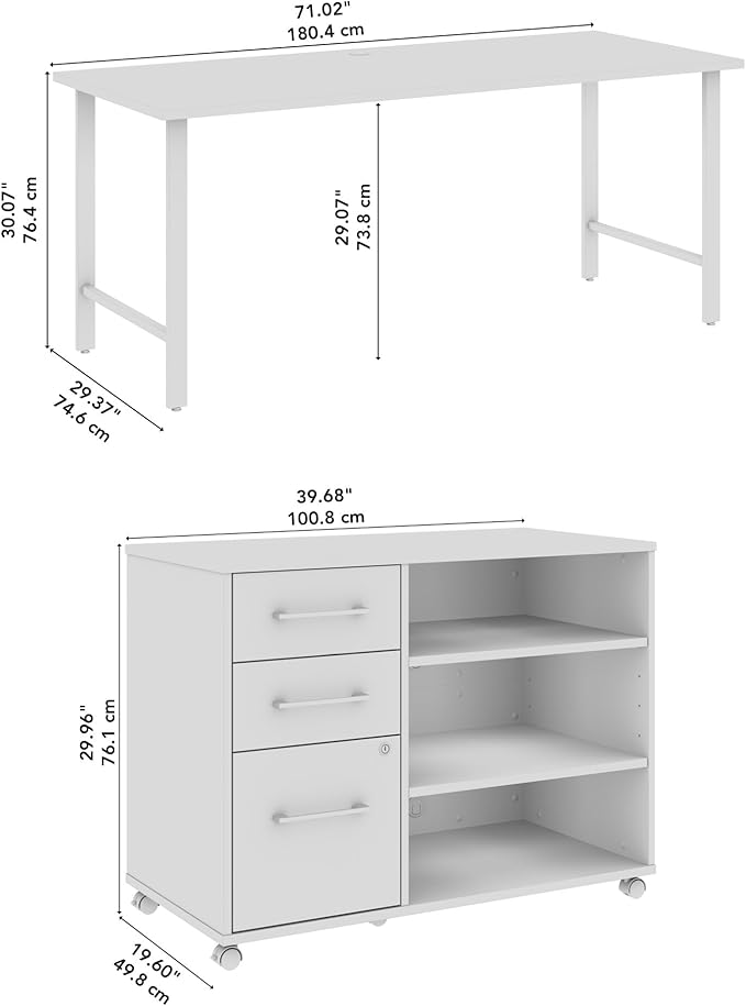 Bush Business Furniture Hustle 72W x 30D Computer Desk and Storage Cabinet with Drawers and Shelves in Platinum Gray, Modular Office Table for Home and Professional Workspace