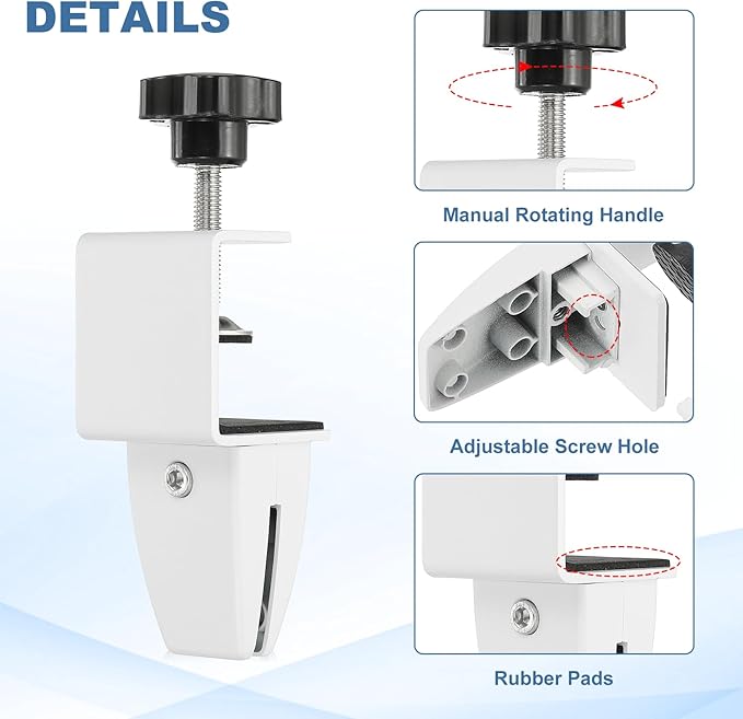 PATIKIL 2 Pcs 1/8" to 1/2" Adjustable Desk Divider Partition Clips, Aluminum Sneeze Guard Support Clamps Desktop Divider Clips for Offices Stores, Counter Privacy Panel,White