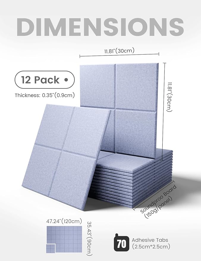Fluxynara Large Felt Bulletin Board 48" x 36" Cork Board Alternative-12 Pack with 70 Safe Removable Adhesive Tabs, Cork Boards for Walls Cork Board for Home Office Classroom Pin Board-Soft Periwinkle