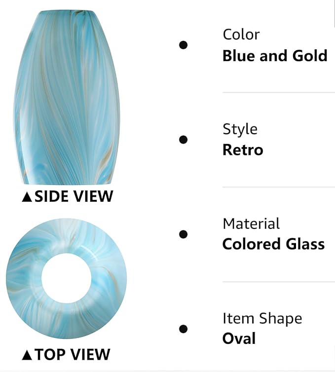 Fixture Replacement Globe Shade,Lampshade for E26 Base 1-5/8 Inch Fitter, Color Art Glass Oval Lampshade Cover for Pendant Kitchen Wall Sconce Chandelier Vanity Light (3, Blue and Gold)
