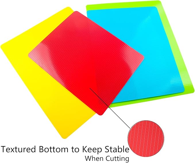 Flexible Cutting Board mats, Plastic Cutting Boards for Kitchen Cooking, Cutting board sheets for Meat and Vegetables, Dishwasher Safe Set of 4Pcs