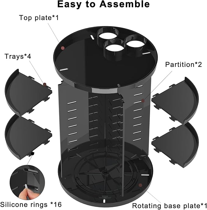 Jiavarry Rotating Makeup Organizer for Vanity, 360 Spinning Skincare Organizers with Adjustable Trays, Make Up Desk Storage Carousel Rack, Cosmetic Display Cases for Dresser Bathroom Countertop