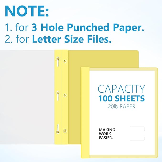 Feifeiya 48 Pack Plastic Report Covers with 3 Prongs Presentation Folders Bulk, 100 Sheet Capacity, Clear Front Report Covers for Presentation Document Paper School Office Supplies (Yellow)