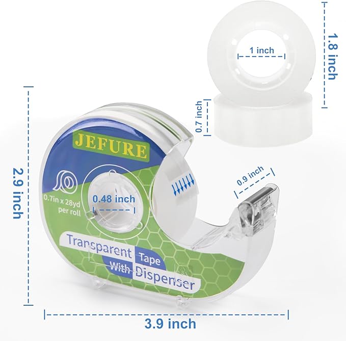 JEFURE 18 Pcs Transparent Tape with Dispenser, 0.7 x 1000 in Clear Tape Rolls Bulk, Office Tape Refills for Desk, Craft, and Gift Wrapping